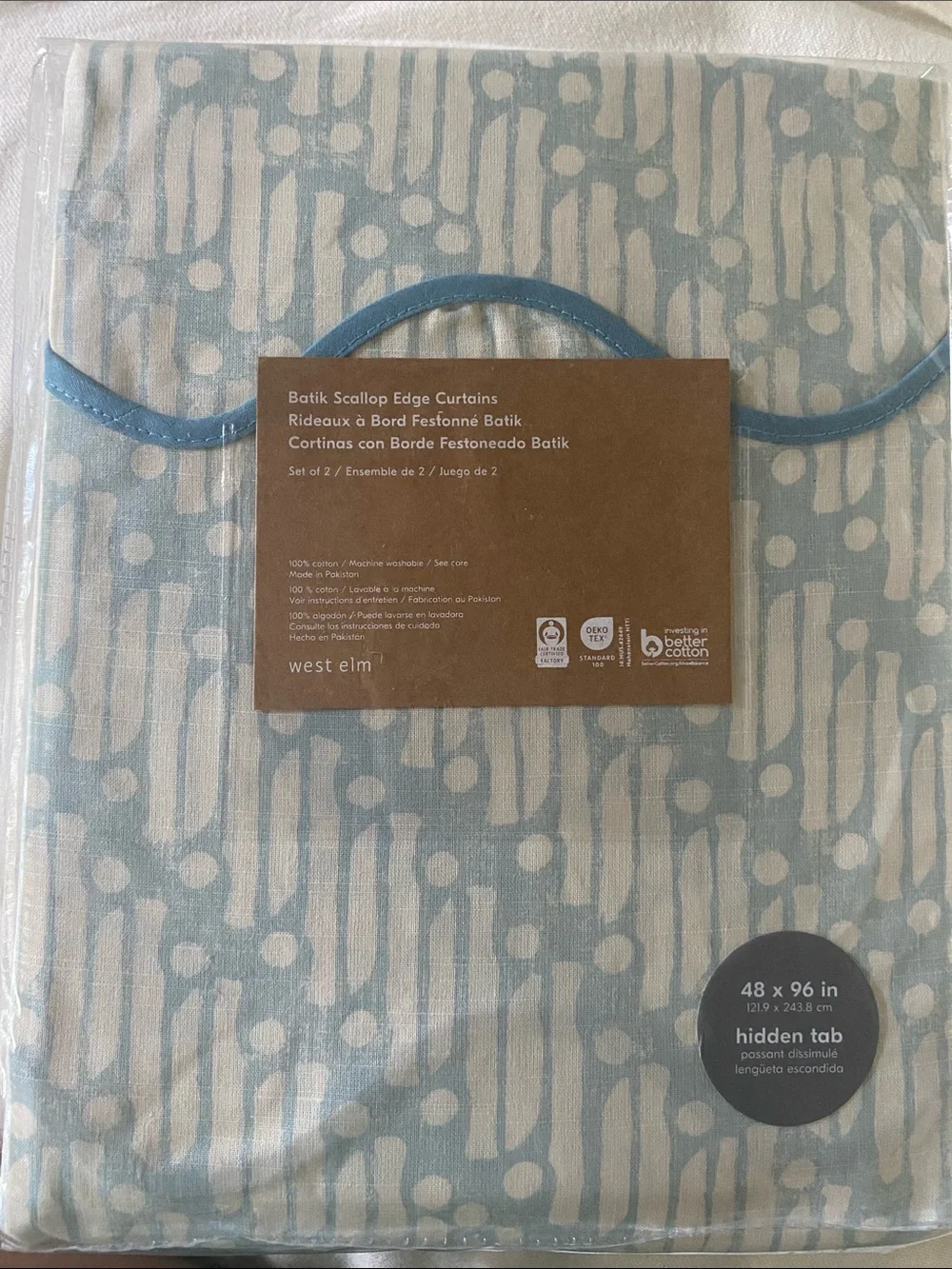 West Elm Blue & Cream Curtains with Blue Scalloped Edge